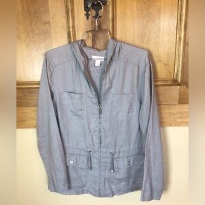 ST. Tropez linen women’s M taupe front zip hooded jacket.